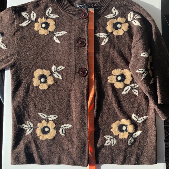 Vintage Cropped Cardigan Sweater 3/4 Bell Sleeve Brown Petite Small - Picture 6 of 9